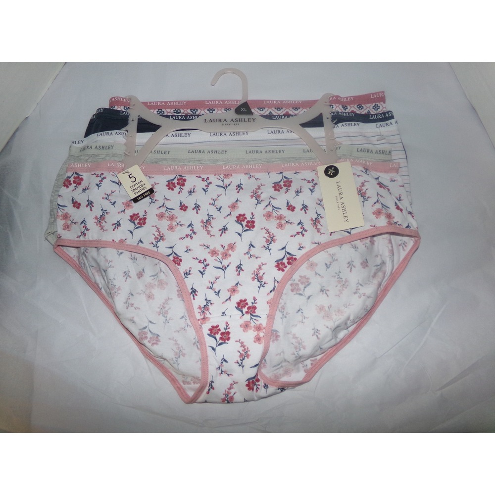 Laura Ashley Womens 5 Pack SZ LRG Panties Floral Striped Briefs